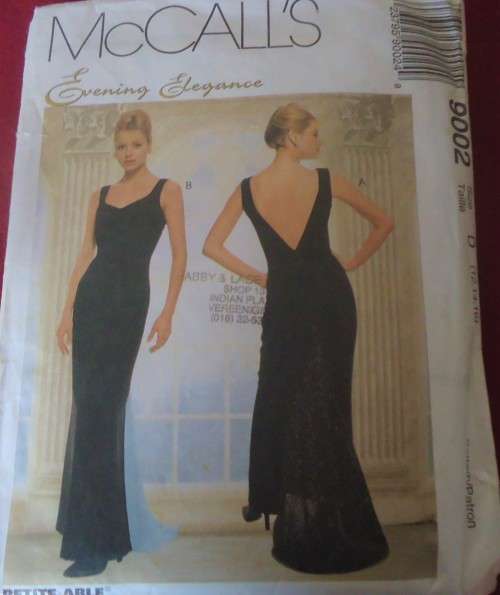 McCALLS 9002 STUNNING EVENING ELEGANCE LONG LOW BACK DRESS WITH TRAIN SIZE D=12-14-16 COMPLETE