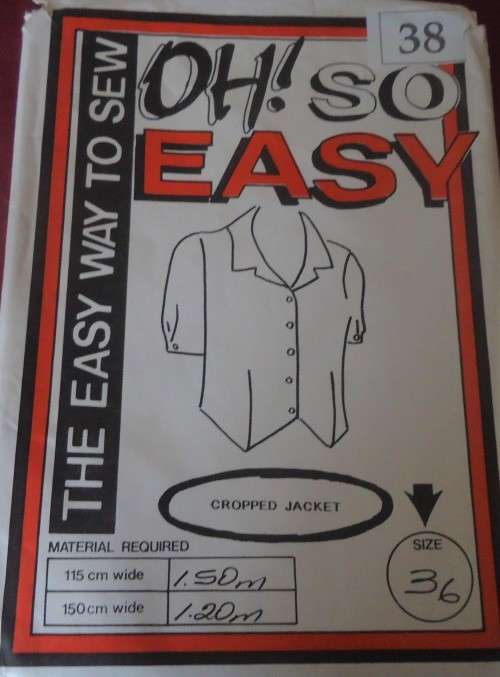 OH SO EASY  PATTERN 38 CROPPED JACKET   SIZE 38`PATTERN COMPLETE