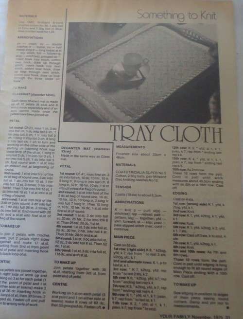 TRAY CLOTH TO KNIT - YOUR FAMILY NOVEMBER 1975