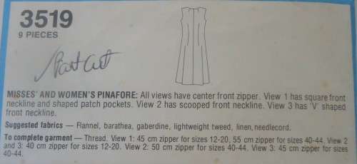 STYLE 3519 PINAFORE DRESS SIZES=14-16-18-20 COMPLETE & PART CUT