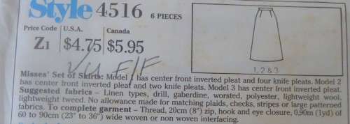 STYLE 4516 SET OF SKIRTS SIZE 12 COMPLETE-UNCUT-F/FOLDED
