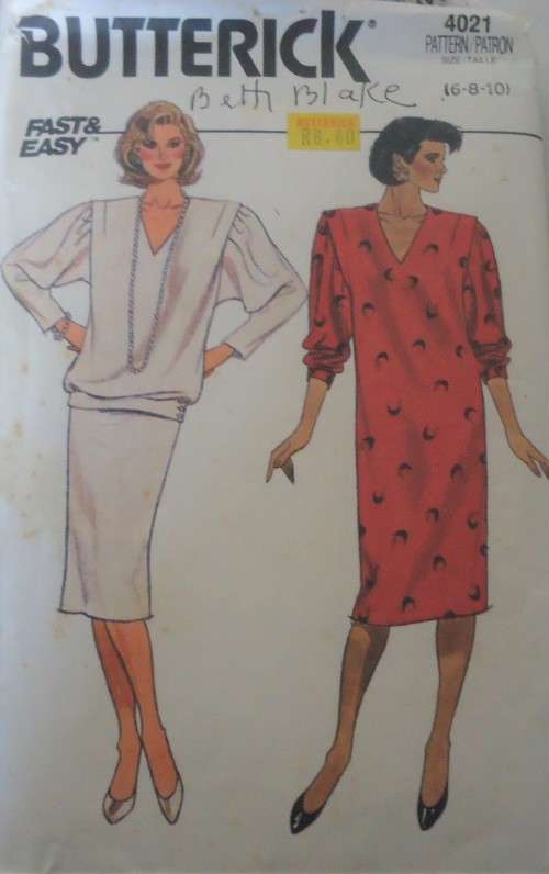 BUTTERICK 4021 DRESS-TOP-SKIRT SIZE 6-8-10 COMPLETE
