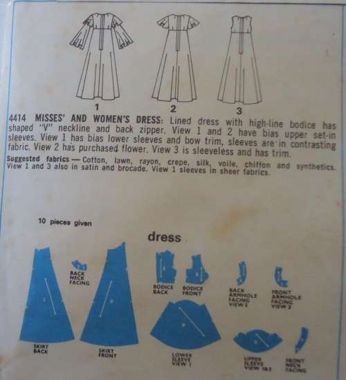 VINTAGE STYLE 4414 LINED DRESS WITH HIGH BODICE SIZE 14 BUST 36" COMPLETE-UNCUT-F/FOLDED