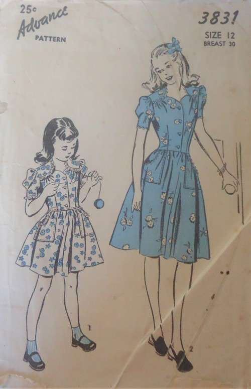 VINTAGE `ADVANCE PATTERN` 3831 GIRL`S FROCK SIZE 12` BREAST 30` SEE LISTING