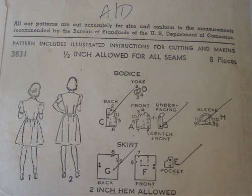 VINTAGE `ADVANCE PATTERN` 3831 GIRL`S FROCK SIZE 12` BREAST 30` SEE LISTING