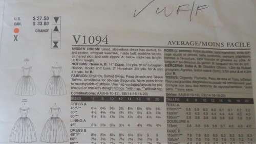 VOGUE V1094  ORIGINAL1955 DESIGN -LINED EVENING DRESS SIZE EE=14-16-18-20 COMPLETE-UNCUT-F/FOLDED