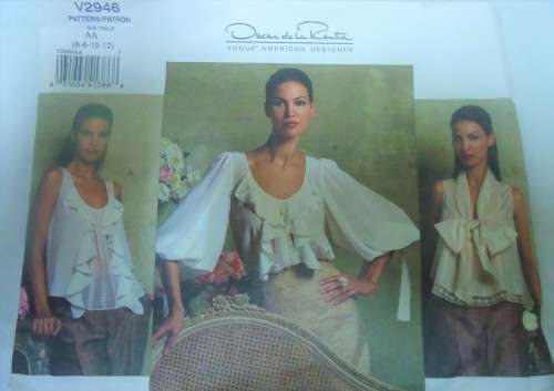 VOGUE V2946 OSCAR DELA RENTA - SET OF BLOUSES   SIZE AA=6-8-10-12 COMPLETE-UNCUT-F/FOLDED