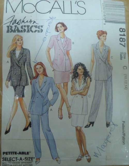 McCALLS 8187 LINED JACKET-SKIRT-PANTS SIZES C=10-12-14 COMPLETE