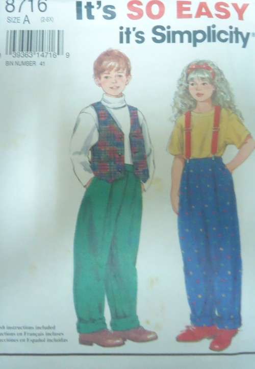SIMPLICITY 8716 CHILD`S PANTS & LINED VEST SIZE 2-3-4-5-6-6X YEARS SEE LISTING
