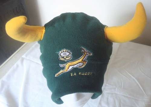 SA RUGBY HELMET (WITH GOLD HORNS)  - SPRINGBOK LOGO -OFFICIAL LICENSED PRODUCT