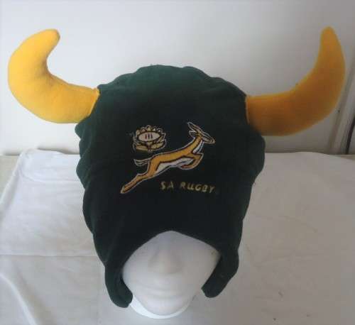 SA RUGBY HELMET (WITH GOLD HORNS)  - SPRINGBOK LOGO -OFFICIAL LICENSED PRODUCT