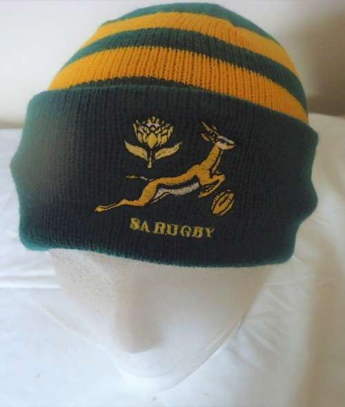 SPRINGBOK  BEANIE GREEN and GOLD STRIPES