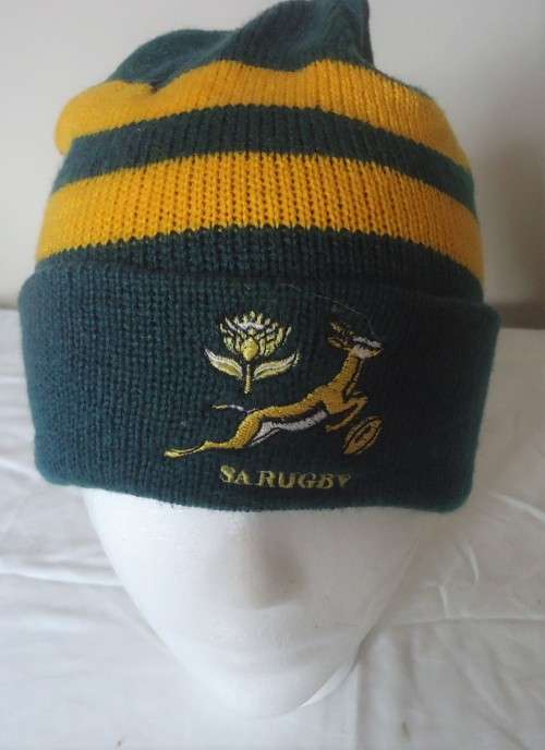 SPRINGBOK  BEANIE GREEN and GOLD STRIPES