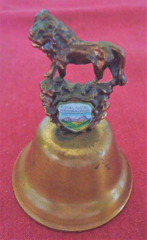 COPPER LION FIGURINE DINNER BELL WITH ROYAL NATAL NATIONAL PARK  LOGO