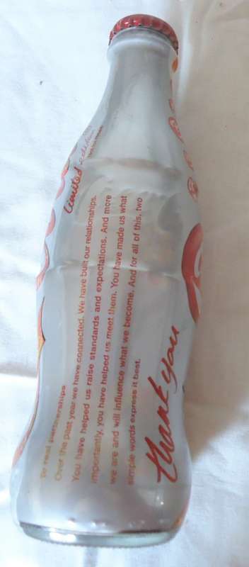 FULL SEALED `LIMITED EDITION THANK YOU` COCA COLA BOTTLE