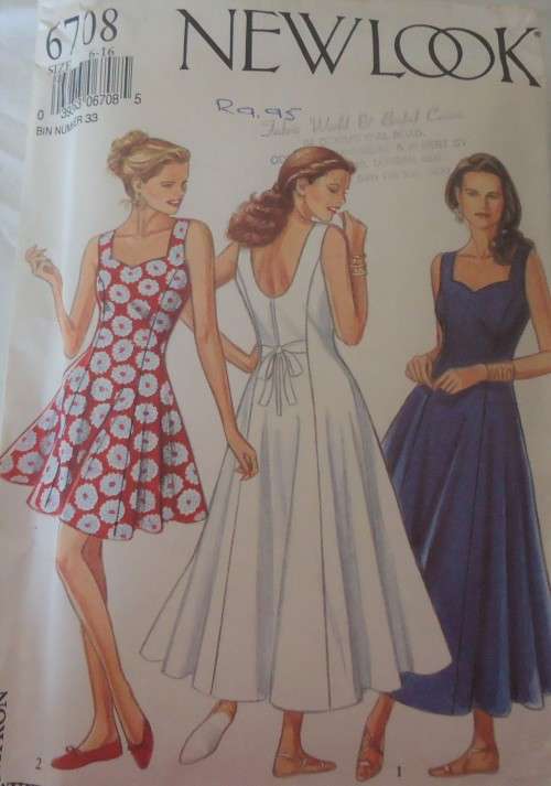 NEW LOOK PATTERNS 6708 SWEETHEART NECK PANEL DRESS SIZES 6 -16 COMPLETE