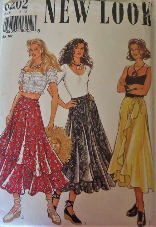 NEW LOOK PATTERNS 6202 WRAP SKIRT & TIERED SKIRT OPTIONS SIZES 8 - 18 COMPLETE
