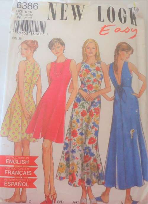 NEW LOOK PATTERNS 6386 STUNNINGHI WAIST SUMMER V NECK DRESS  SIZES 6 - 16 COMPLETE