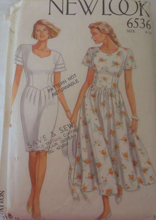 NEW LOOK PATTERNS 6536 SHAPED WAIST DRESS SIZES 6-18 COMPLETE