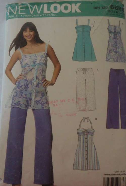 NEW LOOK PATTERNS 6683 THIN STRAP SUMMER TOPS &PANTS SIZES 10 - 22 COMPLETE
