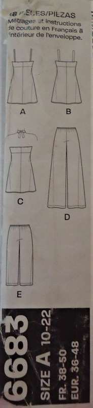 NEW LOOK PATTERNS 6683 THIN STRAP SUMMER TOPS &PANTS SIZES 10 - 22 COMPLETE
