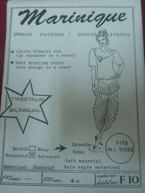 MARINIQUE PATTERN  F 10 - UGLY DUCKING DRESS  - SIZE FITS ALL SIZES - COMPLETE F/FOLDED  - SEALED