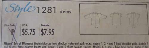 STYLE 1281 SET OF BLOUSES SIZE 12 COMPLETE
