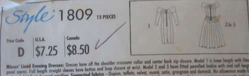 STYLE 1809 LINED EVENING DRESS SIZE A=8-18 COMPLETE