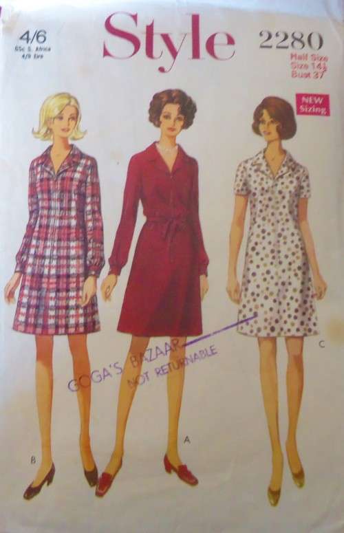 VINTAGE STYLE 2280  A-LINE DRESS SIZE 14 1/2 BUST 37` COMPLETE