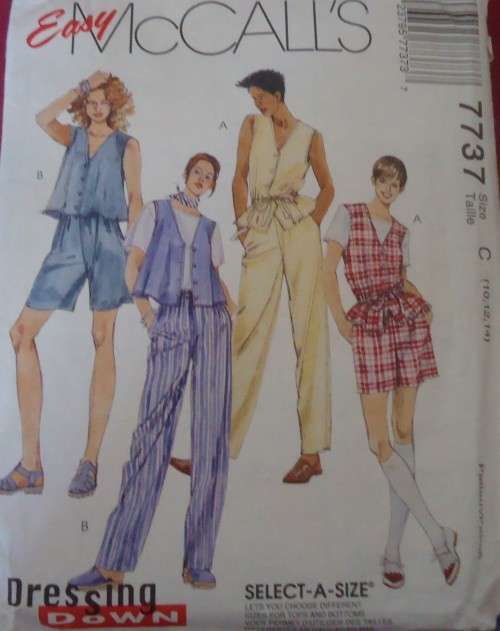 McCALLS 7737 UNLINED VEST PULL ON PANTS & SHORTS SIZE C = 10-12-14 COMPLETE & PART CUT