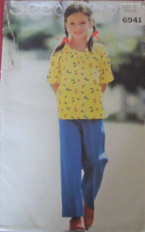BUTTERICK PATTERN 6941 CUTE GIRL'S T SHIRT-TOP-PANTS SIZE  2 + 3 + 4 YEARS- COMPLETE