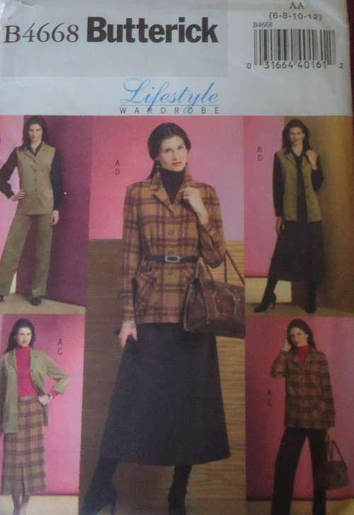 BUTTERICK  PATTERN B4668 LIFESTYLE WARDROBE  SIZE 6 + 8 + 10 + 12 COMPLETE