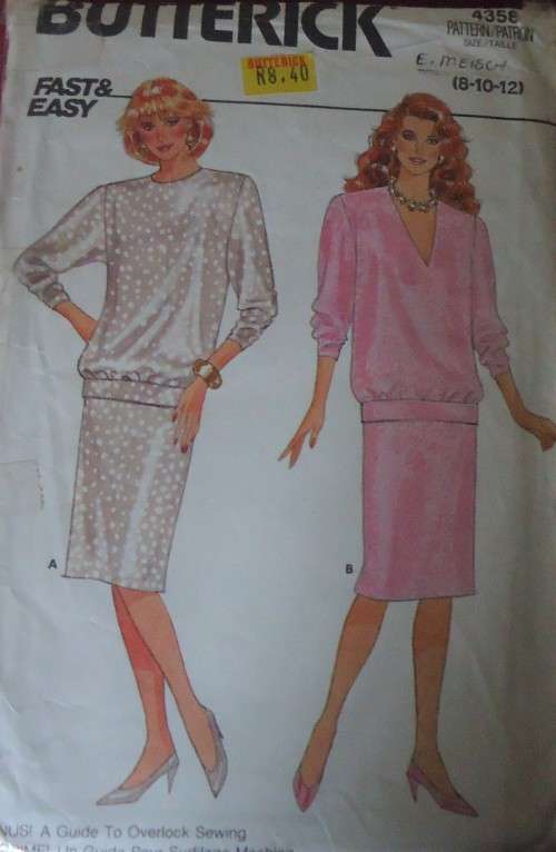 BUTTERICK PATTERN 4358 PULLOVER BLOUSE & SKIRT  SIZE 8 + 10 + 12 - COMPLETE