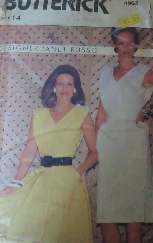 BUTTERICK  PATTERN 4963  DESIGNER - JANET RUSSO V-NECK GATHERED SHOULDER DRESS - SIZE 14  - COMPLETE