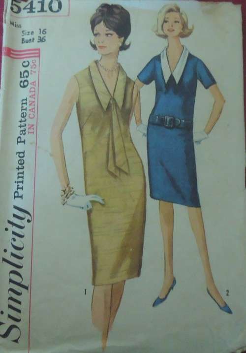 VINTAGE SIMPLICITY 5410 ONE PIECE DRESS WITH DETACHACHABLE COLLAR SIZE 16 BUST 36` COMPLETE
