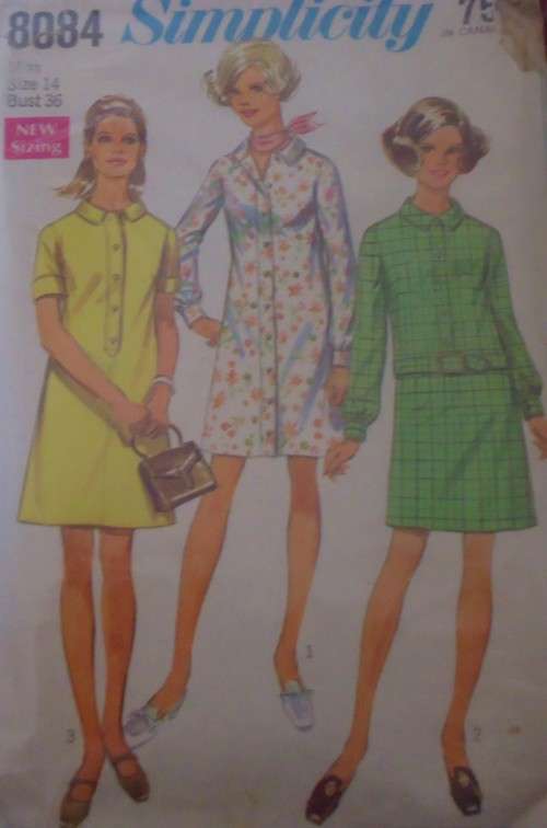 VINTAGE SIMPLICITY 8084 SHIRT-DRESS SIZE 14 BUST 36` COMPLETE-ZIPLOC BAG