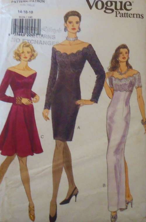 VOGUE 9124 STUNNING OFF SHOULDER LINED BONES DRESS SIZE 14-16-18 SEE LISTING