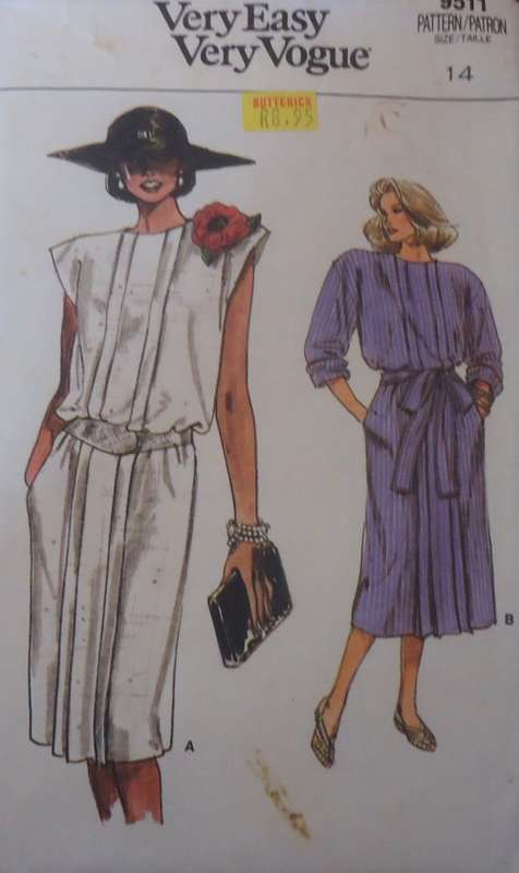 VOGUE 9511 VERY LOOSE FITTING  A-LINE DRESS  SIZE 14 - COMPLETE
