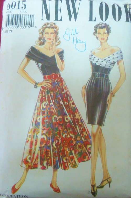 NEW LOOK PATTERNS 6015 OFF THE SHOULDER SLIM AND FLARED DRESS SIZE 6-16 COMPLETE