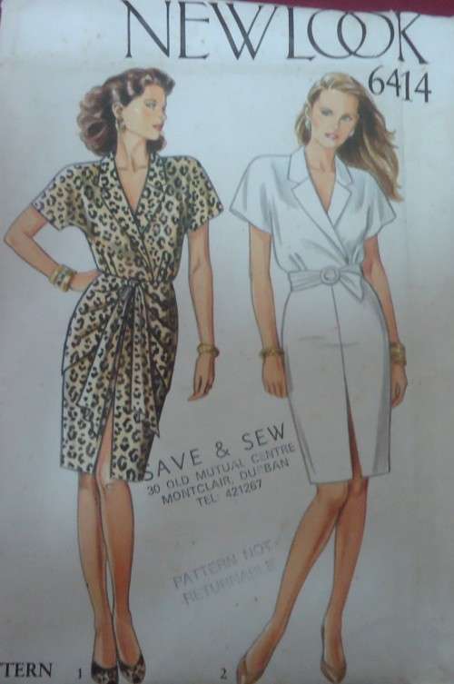 NEW LOOK PATTERNS 6414 MOCK FRONT WRAP DRESS & BELT SIZE 8-18 COMPLETE