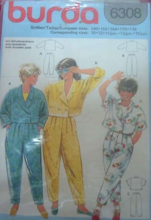 BURDA 6308 GIRL`S TOP & PANTS SET SIZE 10 +12 +11 JUN + 13 JUN + 15 JUN COMPLETE-PART CUT