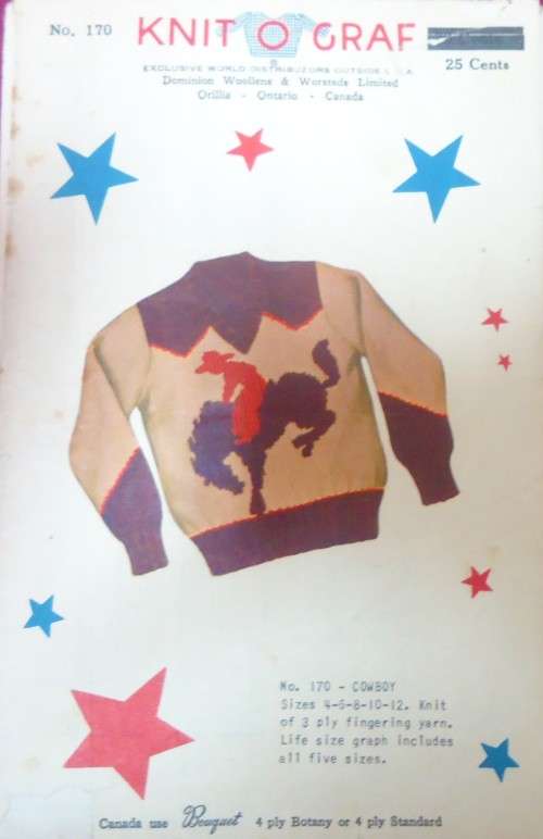 KNIT O GRAF PATTERN NO 170 COWBOY PULLOVER - BOYS SIZES 4-12 YEARS
