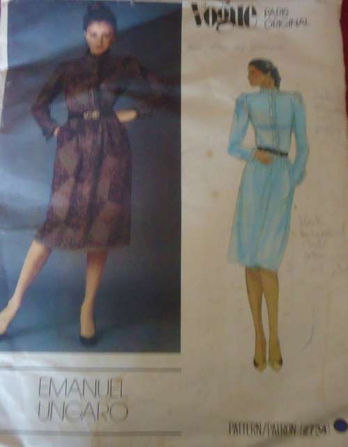 VOGUE -PARIS ORIGINAL-EMANUEL UNGARO 2734 HI COLLAR DRESS SIZE 14 COMPLETE-UNCUT-F/FOLDED