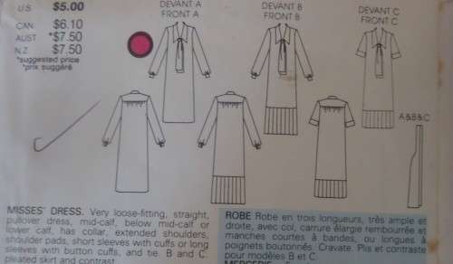 VOGUE 9158 LOOSE FITTING STAIGHT PULLOVER  DRESS  SIZE 14 COMPLETE