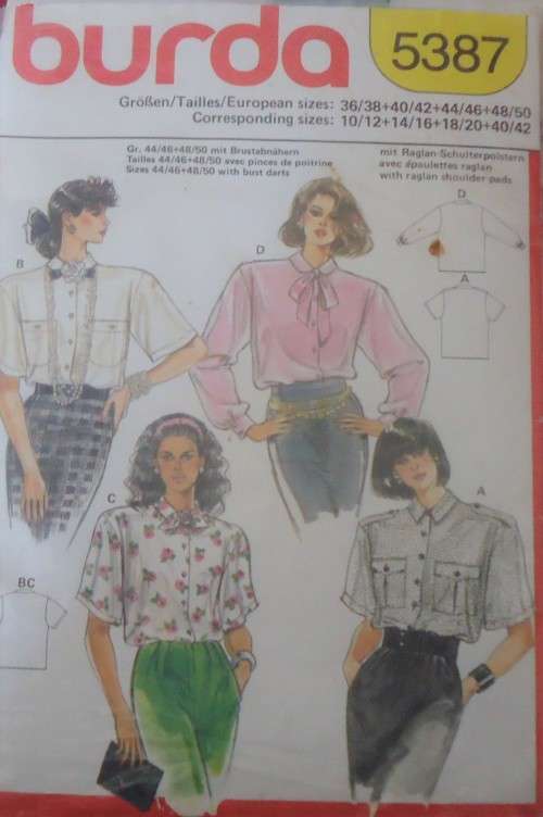 BURDA 5387 SET OF BLOUSES SIZE 10/12-14/16-18/20-40/42 COMPLETE