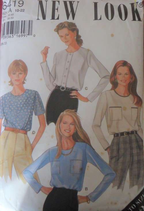 NEW LOOK PATTERNS 6419 SET OF BLOUSES SIZE 10 - 22 COMPLETE
