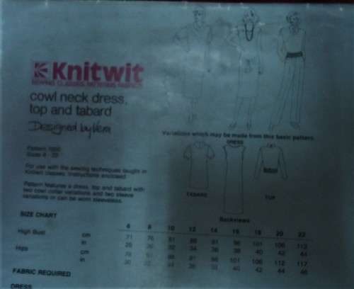 KNITWIT PATTERN 1000 COWL NECK DRESS-TOP-TABARD - SIZES 6 - 22