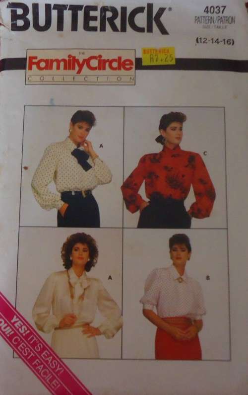 BUTTERICK PATTERNS 4037 SET OF BLOUSES SIZE 12-14-16 COMPLETE