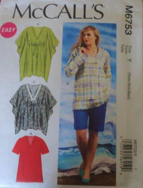 McCALLS M6753  STUNNING TUNICS / TOPS SIZE Y=XS-S-M ( 4-14) COMPLETE