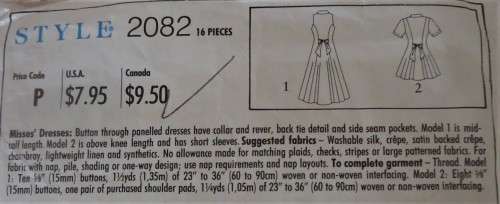 STYLE 2082 BUTTON THROUGH PANELLED DRESS SIZE A = 6 - 16 COMPLETE